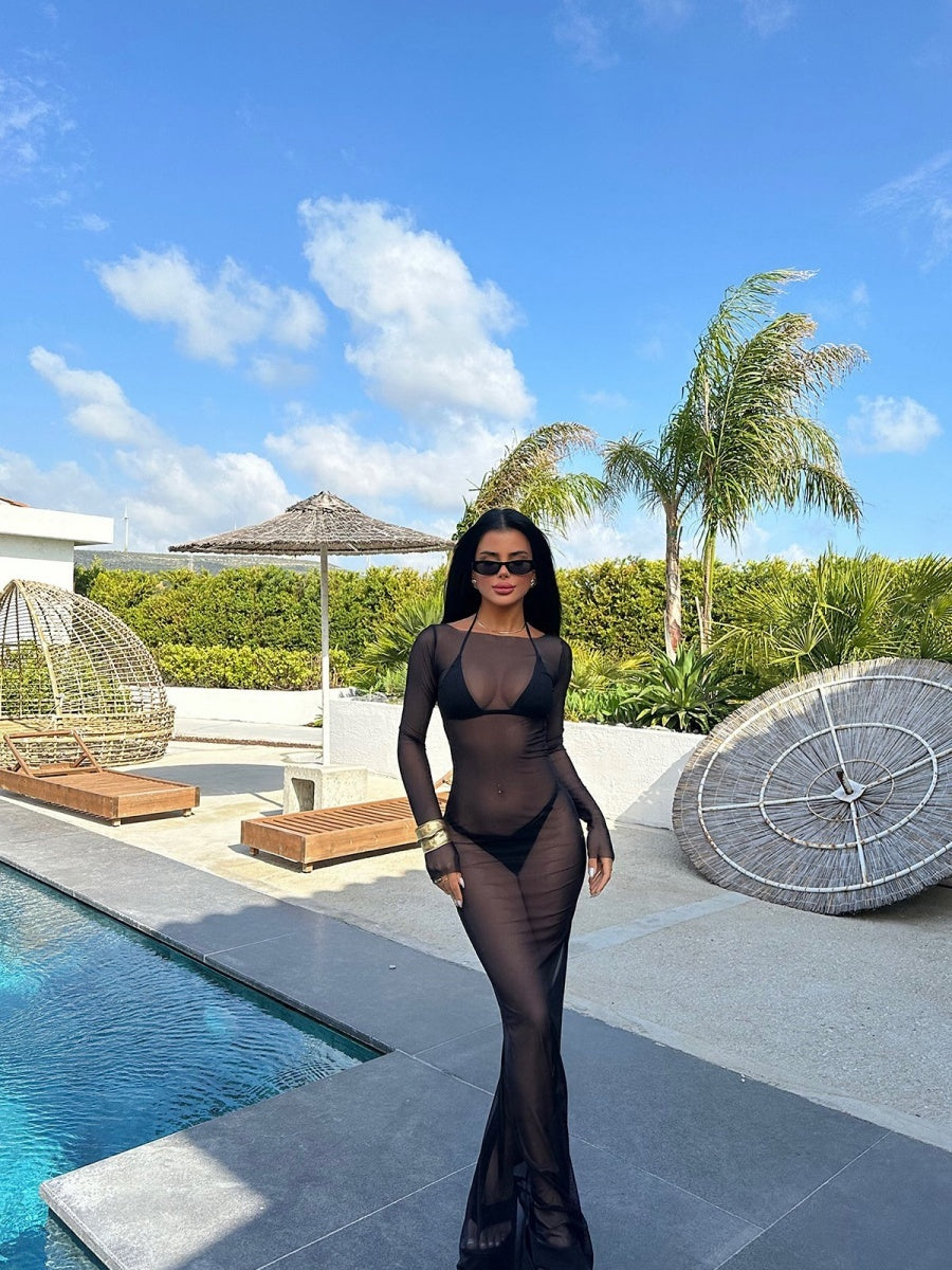 Mesh See-through Off Shoulder Sexy Maxi Dresses
