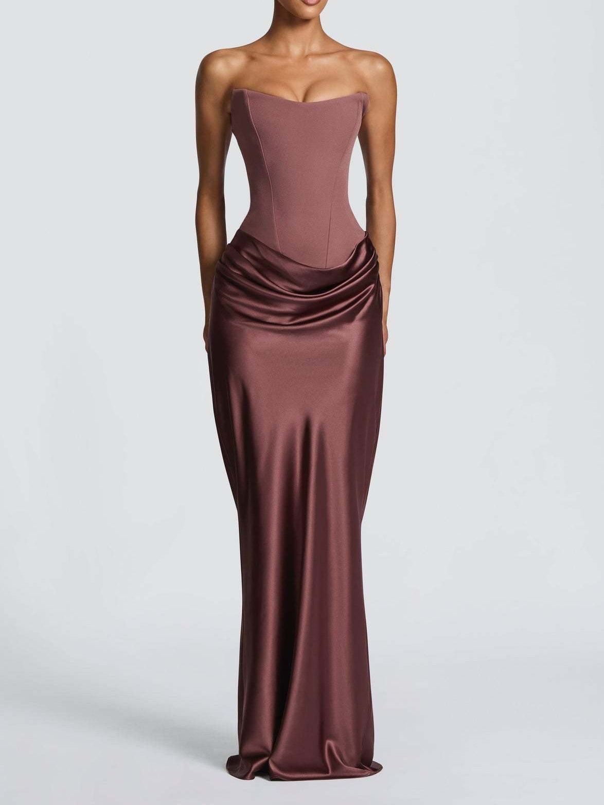 Satin Tie Ribbon Off-shoulder Sexy Strapless Bodycon Maxi Dress With Cinched Waist