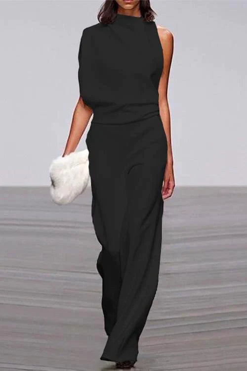 Margovil Cowl Neck One Shoulder Batwing Sleeve Party Suit