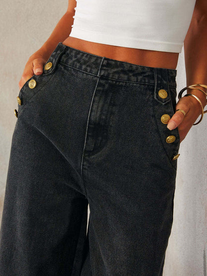 Denim Vest Wide-leg Long Two-piece Set