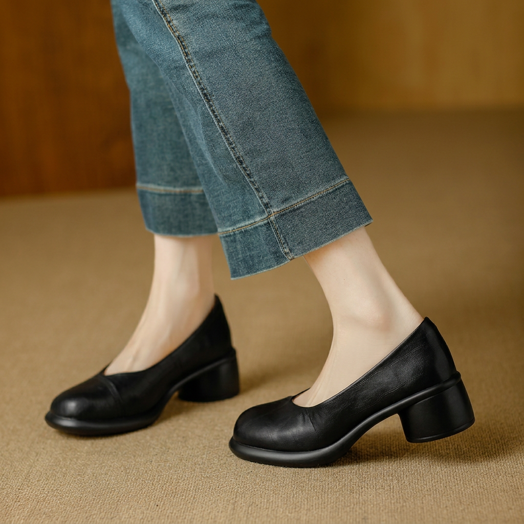 Women's Brown Leather Platform Pumps With Chunky Heels – Stylish Heels