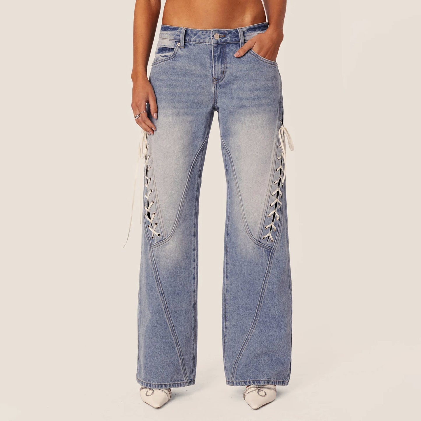 Side Bandage Low Rise Baggy Pant