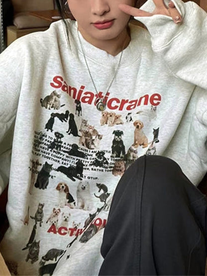 Puppy Cat Print Loose Sweatshirt