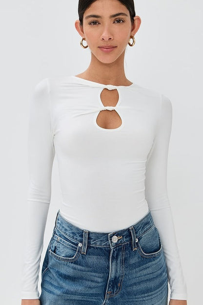 Sexy Solid Cutout Long Sleeve Fitted Base Layer