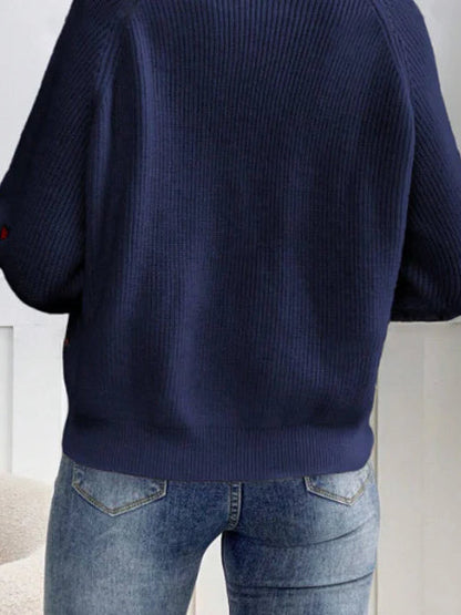 Heart Embroidery V-Neck Knit Cardigan