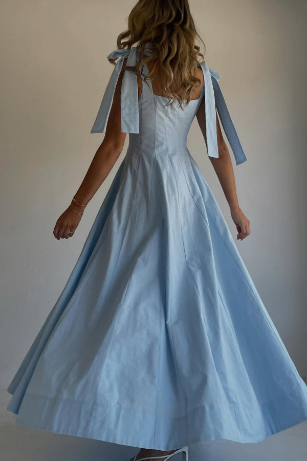 Solid Color Sleeveless Tie-up Suspender Elegant Patchwork Maxi Dress