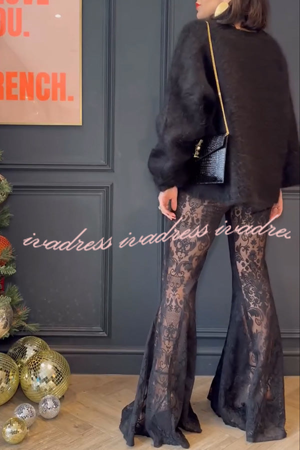 Ready for Tonight Unique Pattern Lace Fishtail Hem Stretch Pants