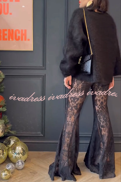 Ready for Tonight Unique Pattern Lace Fishtail Hem Stretch Pants