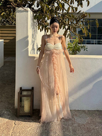 Glimmering Tulle Fairycore Sequin Maxi Dress – Dreamy Resort Gown