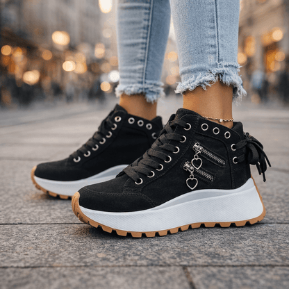 Women’s Chunky Denim Sneakers - Lace Up Street Style Shoes