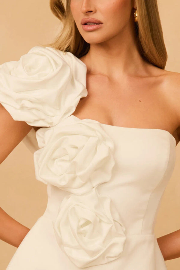 Special Occasion 3D Floral Asymmetrical One Shoulder Mini Dress