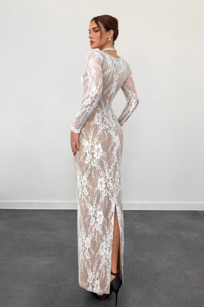 Elegant Lace Square Neck Long Sleeve Bodycon Dress