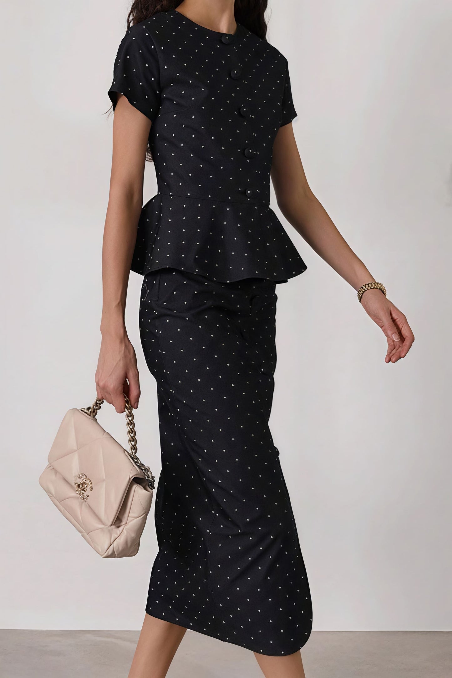 Polka Dot Print Short Sleeve Bodycon Skirt  Set