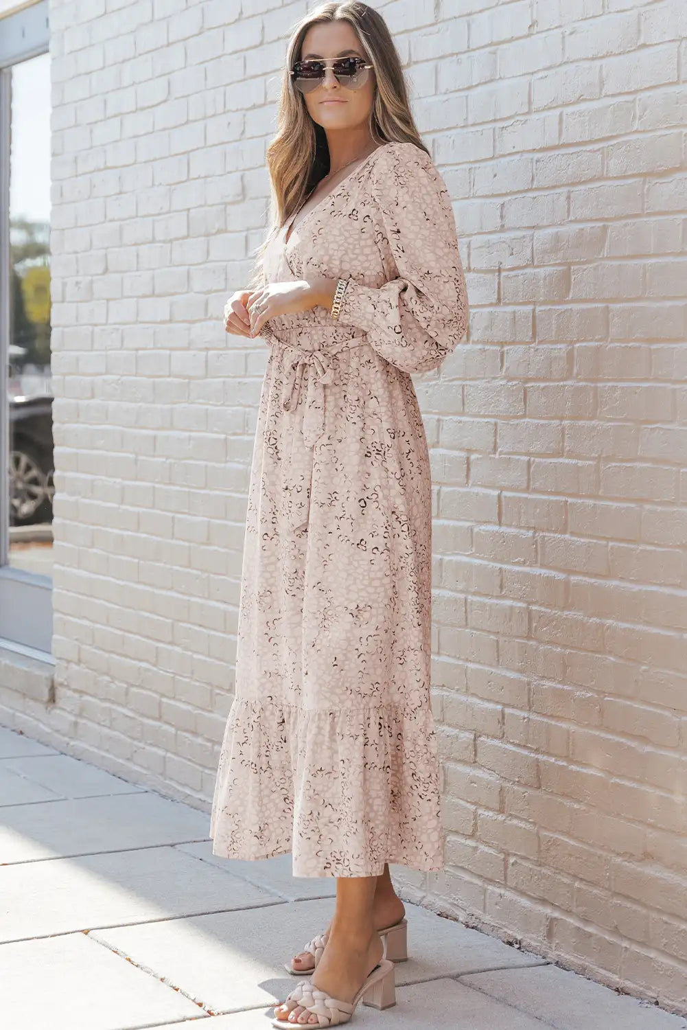 leopard surplice neck bubble sleeve maxi dress cheetah