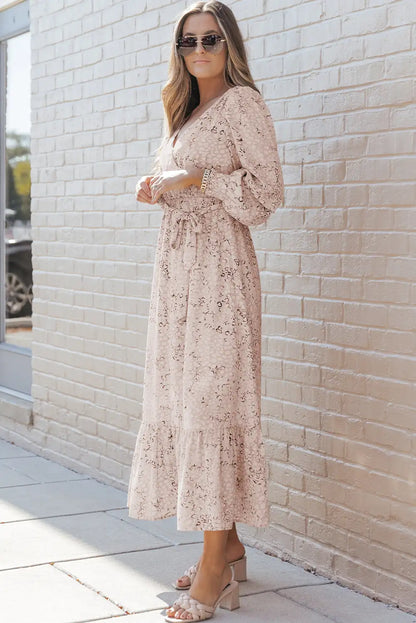 leopard surplice neck bubble sleeve maxi dress cheetah
