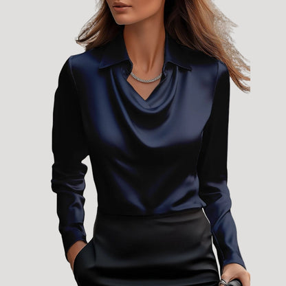 | Satin Cowl Neck Long Sleeve Blouse