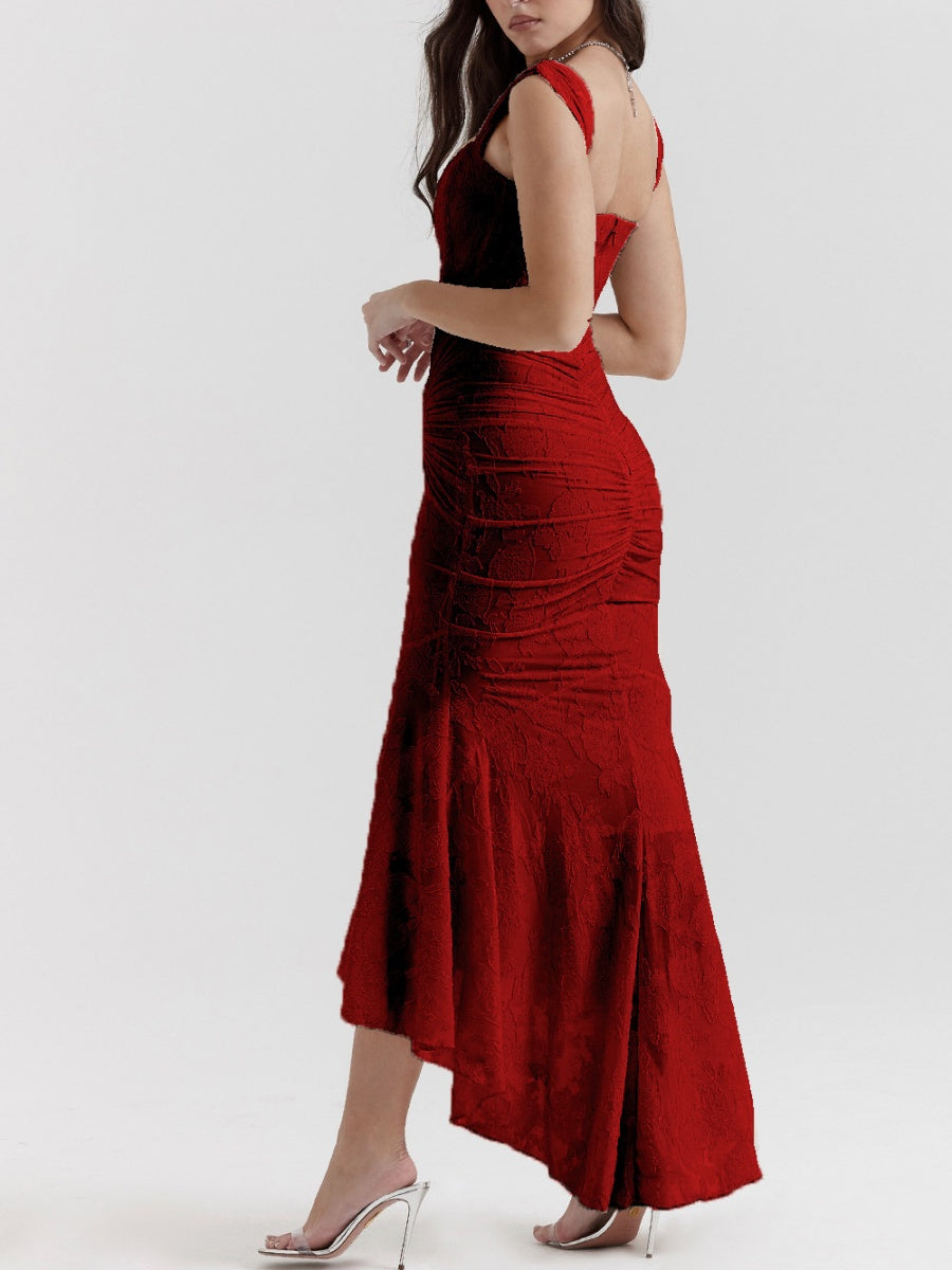 Sleeveless Solid Color Off-shoulder Sleeveless Fishbone Waist Dress