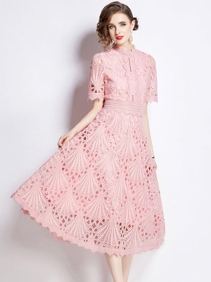 Crocheted Embroidered Lace Midi Dress