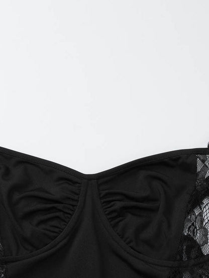 Patchwork Lace Hollow-out Waist-cinching Hip-hugging Spaghetti Strap Long Dress