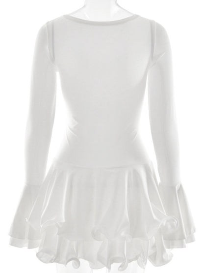 V-neck Long Sleeve Ruffle Mini&Short Dresses