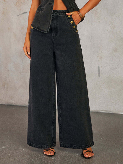 Denim Vest Wide-leg Long Two-piece Set