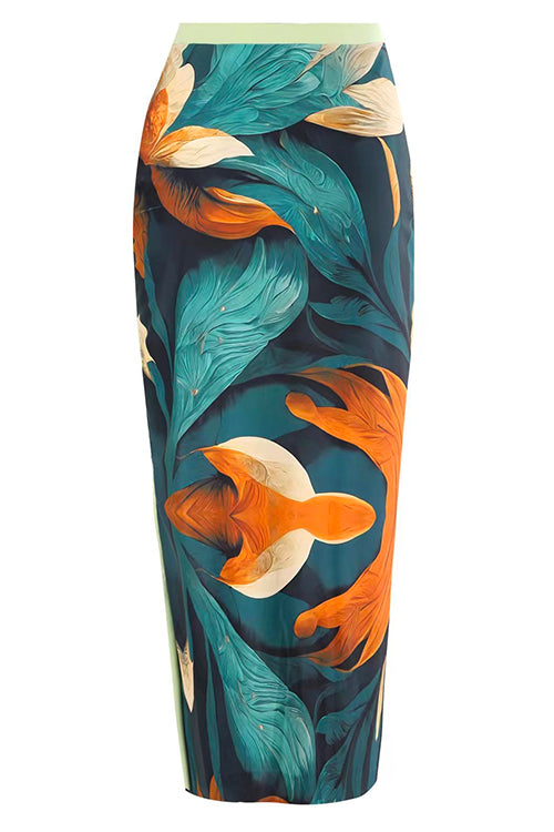 Margovil Bow One Shoulder One-piece Swimsuit Ruffle Cover Up Skirt Printed Set