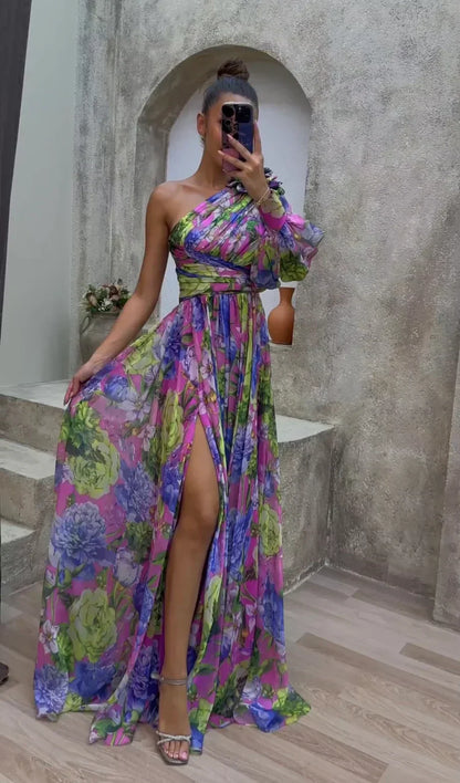 Women’s Floral Off Shoulder Summer Dress - Elegant Flowy Event Gown