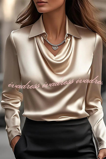 Solid Color Lapel Long Sleeve Casual Top