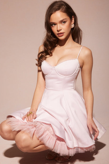 Spaghetti Strap Puff Mini Party Dress