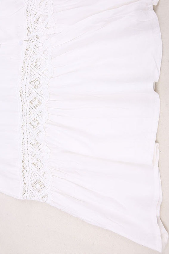 Scalloped Lace Trim Button Front Crochet Inset Tiered Maxi Dress