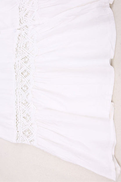 Scalloped Lace Trim Button Front Crochet Inset Tiered Maxi Dress