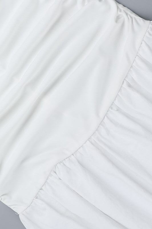 Strapless Twist Front Cutout Ruched Tiered Maxi Dress