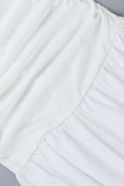 Strapless Twist Front Cutout Ruched Tiered Maxi Dress