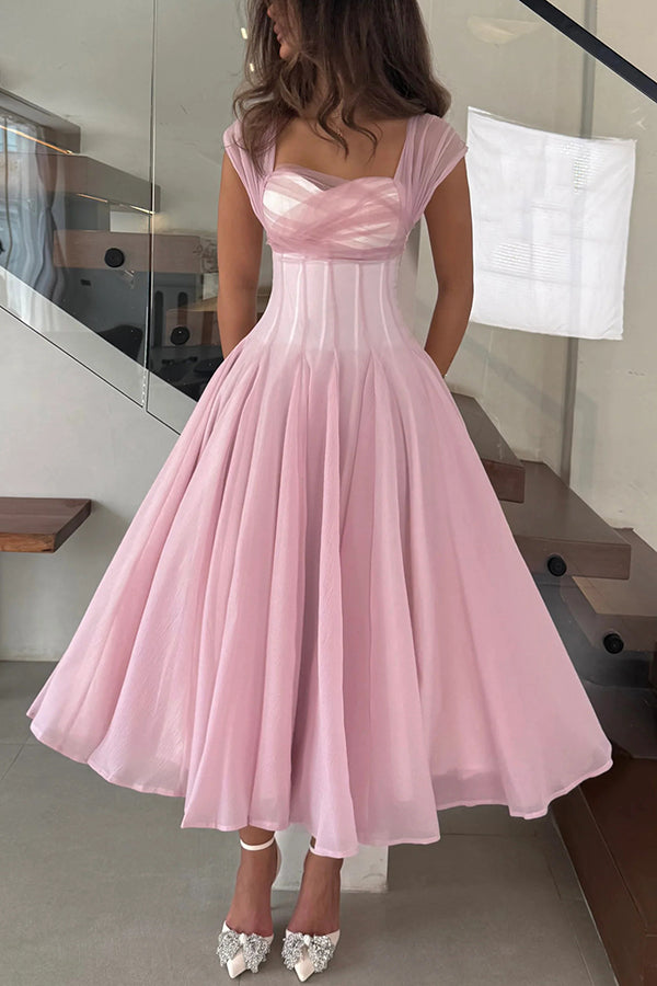 Elegant Sleeveless Waist-cinching Mesh Full-hem Maxi Dress