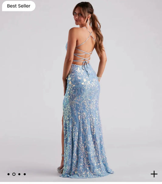 Formal sequin mermaid dress, floor length with side slit
