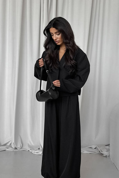 | Solid V-neck Cardigan and Tapered Two Piece Set