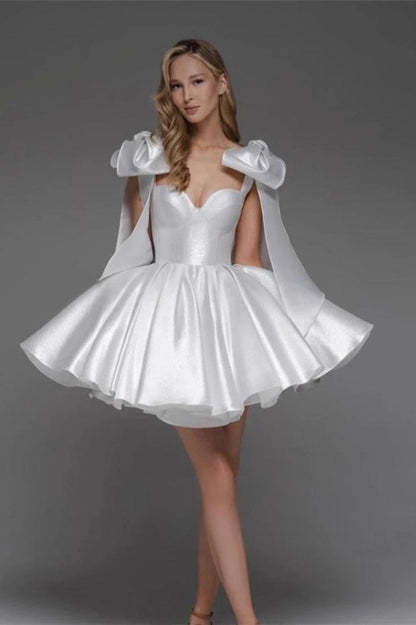 Strapless Puff Shoulder Ruffle Satin Pleated Cupcake Mini Dress