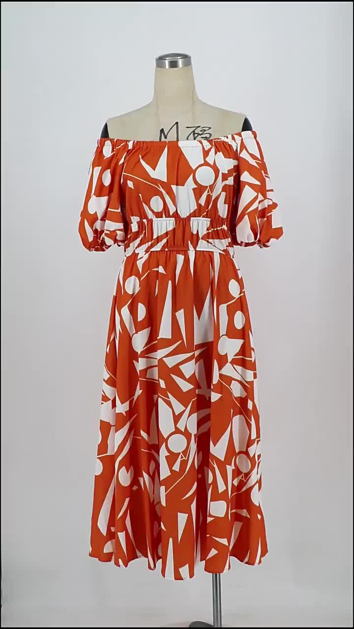 Floral Dress Off The Shoulder Puff Sleeves Casual Summer Midi Dresses