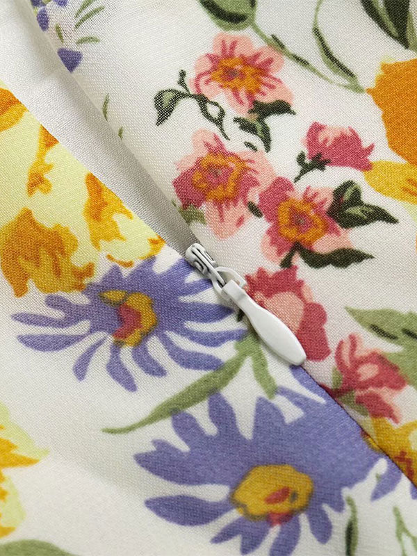 Floral Midi Dresses Floral Print Spaghetti Straps High-slit Split Front Straps Neck Sleeveless Zipper Front Slit Sexy Summer Medium Dress