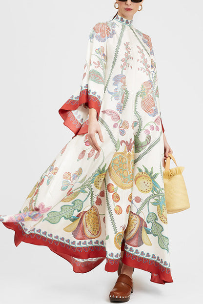Shine The Light Unique Printed High Neck Bell Sleeve Loose Maxi Dress