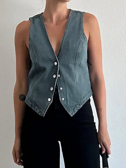 V Neck Denim Vest Tank Top