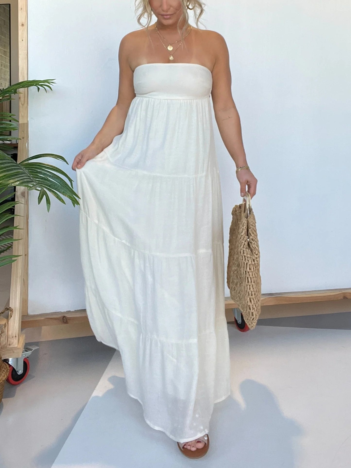 STRAPLESS MAXI DRESS WITH OPEN BACK TIE DETAILING