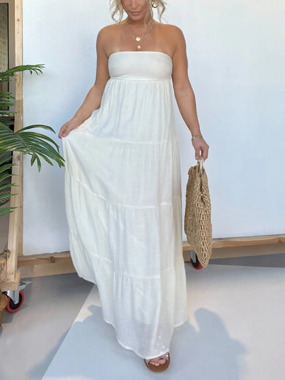 STRAPLESS MAXI DRESS WITH OPEN BACK TIE DETAILING