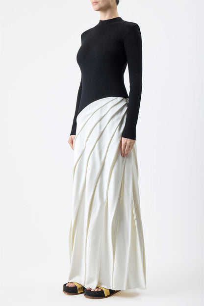 Round Neck Long Sleeve Splicing  Midi Dress