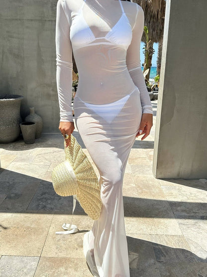Mesh See-through Off Shoulder Sexy Maxi Dresses