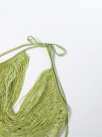 Tassel V-neck Halter Hip-hugging Mini&Short Dresses