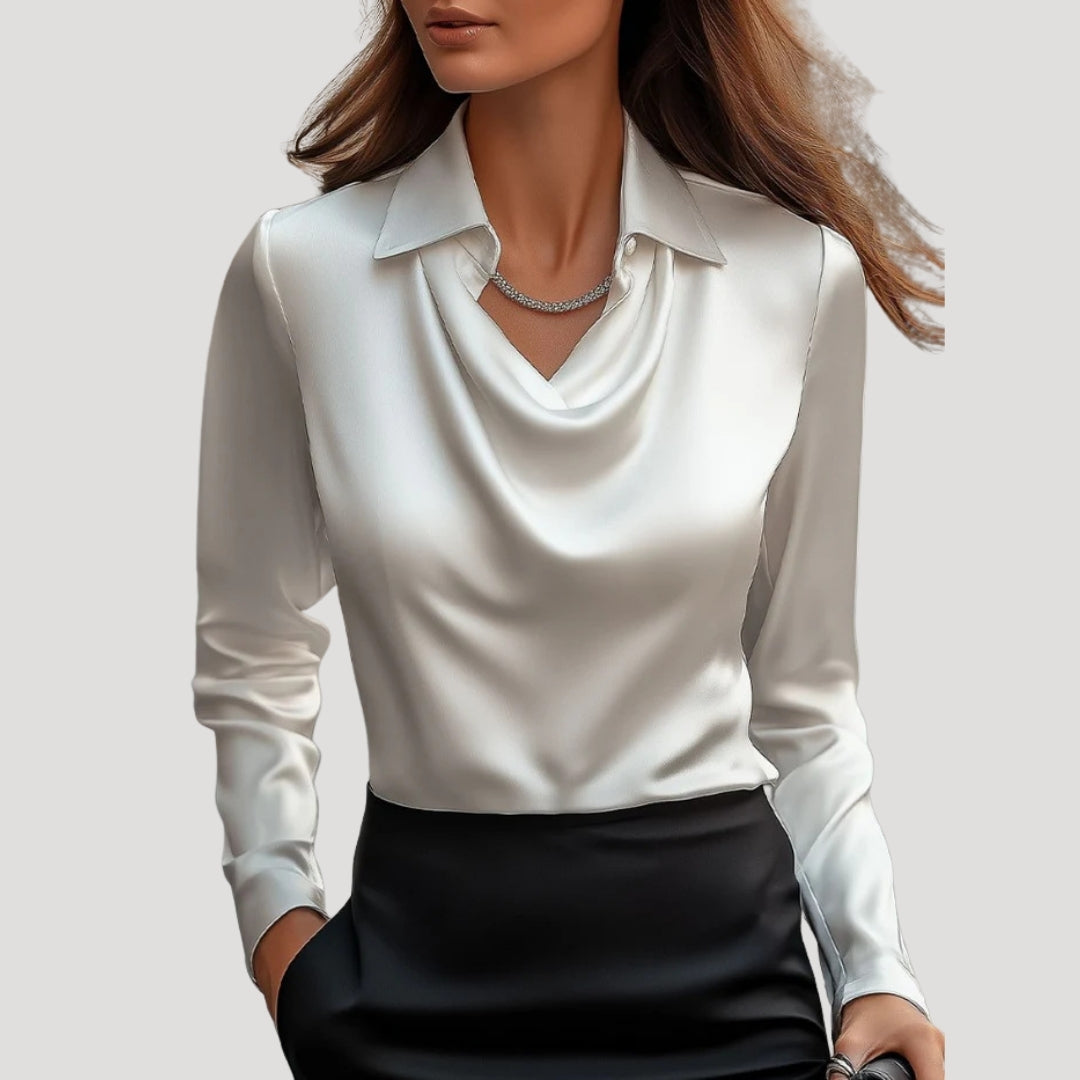 | Satin Cowl Neck Long Sleeve Blouse