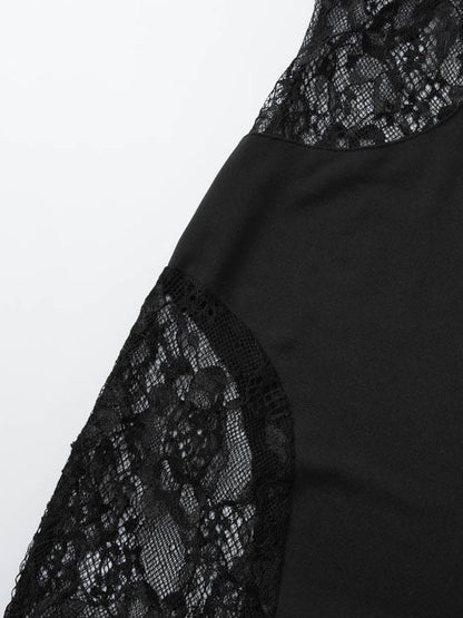 Patchwork Lace Hollow-out Waist-cinching Hip-hugging Spaghetti Strap Long Dress