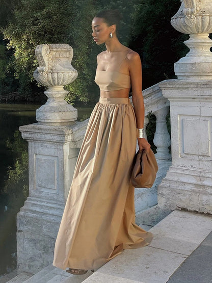 Pure Cotton Strapless Bra Jacket High-waisted Long Skirt Vacation Package 2-piece Sets