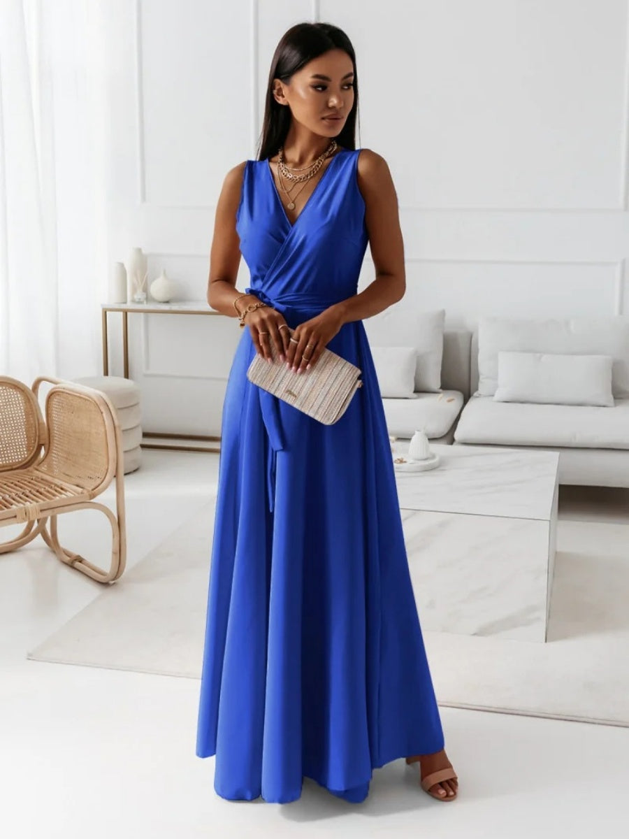 Lace Up V-neck Formal Dress Maxi Dresses